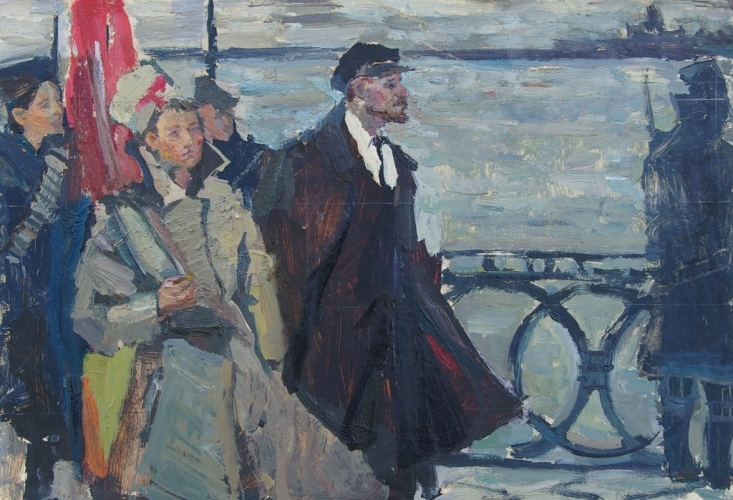  Ленин с моряками  22-32 см. картон масло   1970е 