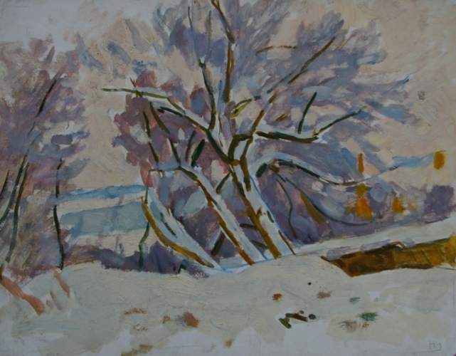 Зимний день  40-50 см. картон масло 1970е 