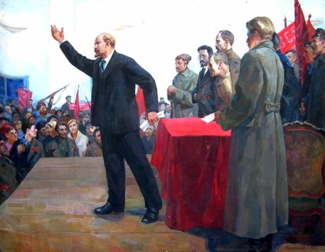 Выступление Ленина 150-200 см. холст масло 1968г. 