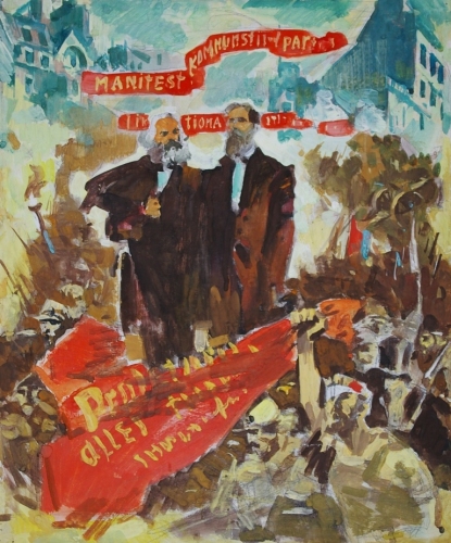 Портрет Маркса и Энгельса   46-38 см.  картон масло 1970 е 