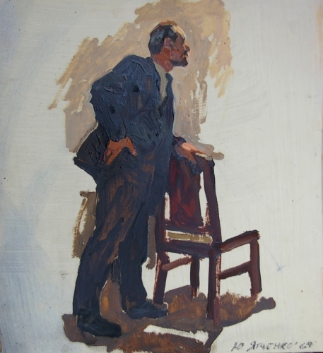 Мужчина со стулом  39-36 см. картон масло 1969г  