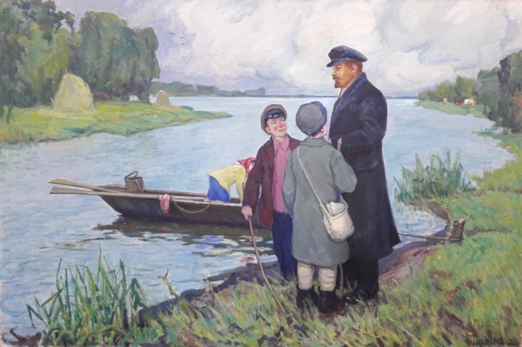  Ленин с детьми 100-150 см. холст масло 1960-е г. 