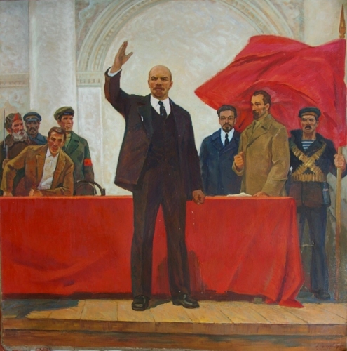 Выступление Ленина 150-150 см. холст масло 1975г 