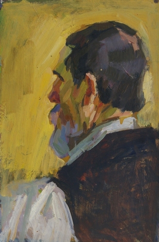  Портрет мужчины на желтом фоне  52-34 см.  картон масло 1970е 