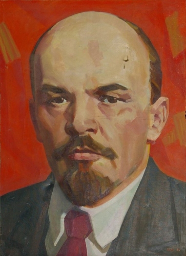 Портрет Ленина на фоне знамя 180-130 холст, масло