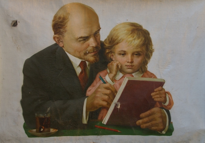 Ленин с мальчиком 142-197см. холст масло 1970е 