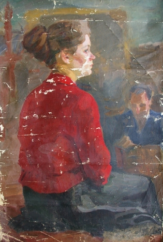 Женщина на скамейке  98-67 см. холст масло 1960е 