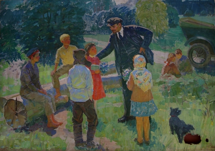 Ленин и дети  145-200 см. холст масло