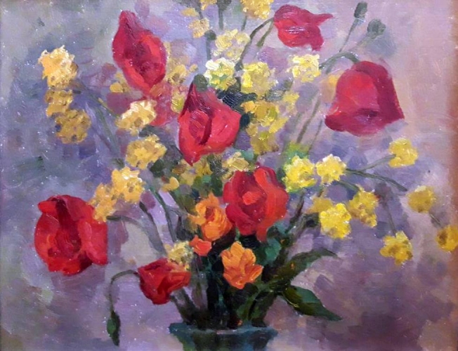 Цветы 40-50 см., картон, масло 1958