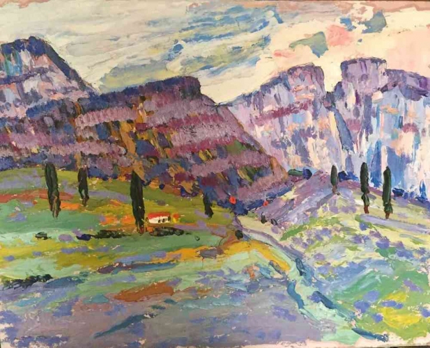 Горный пейзаж 45-35 см., картон, масло 1970е 