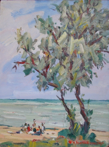  На берегу моря 40-30 см.  оргалит масло  2005 