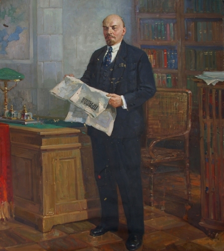 Ленин с газетой 195-170 холст, масло
