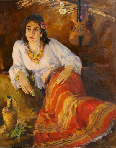 Портрет девушки со скрипкой 100-80 см. холст масло 2009 г