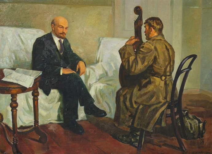 Ленин слушает бандуриста  110-150 см. холст масло 1970 г. 