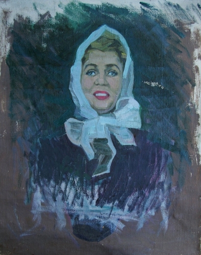 Портрет девушки в белом платке  98 -79 см. холст масло   1970е 