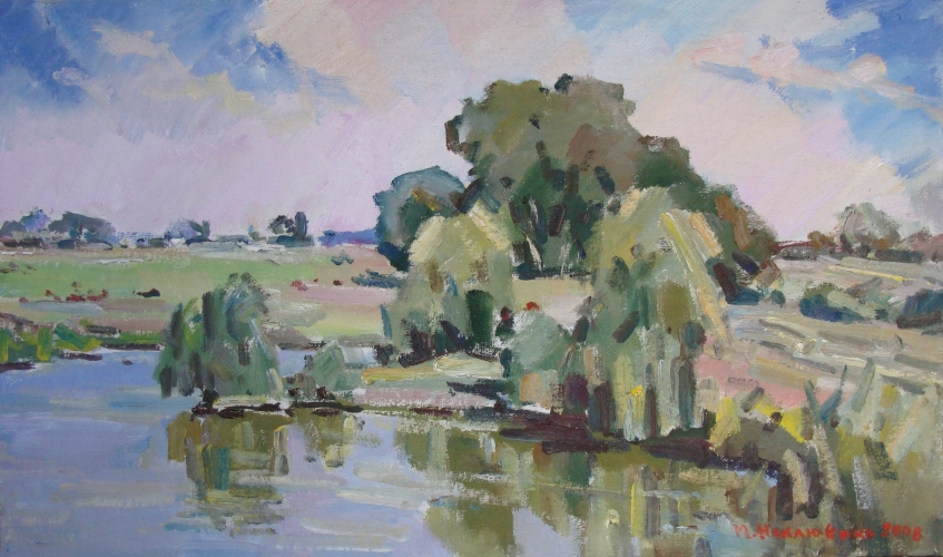  На берегу ставка 40-67 см. оргалит масло  2008 