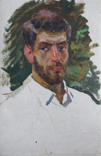  Портрет мужчины в белой рубашке 49-32 см. холст масло 1970е 
