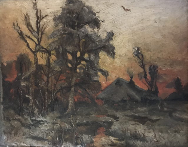 Домик у ручья 20-18 см., холст, масло 