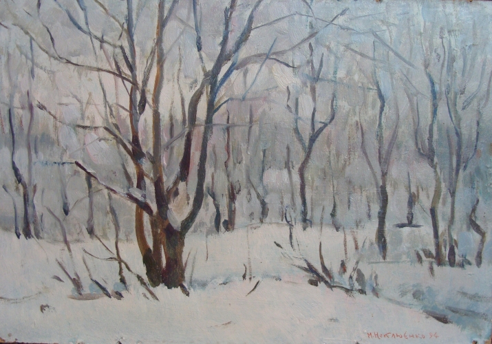  Зимний пейзаж 23-33 см.  оргалит масло 1994 