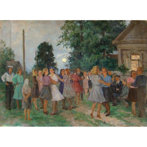 Этюд к картине "Танцы в деревне" 56-77 картон, масло 1950г.