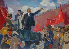 Выступление Ленина 34-48 см.  картон масло 1970е 