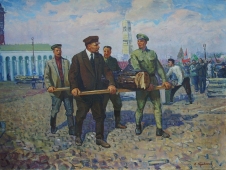  Ленин на субботнике 119-159 см. холст масло 1970е 