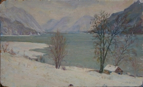 Горное озеро  30-50 см. картон масло 1954г 