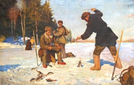 Зимняя рыбалка 90-140 холст, масло 1955г.