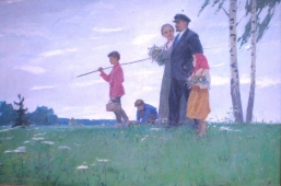 Ленин и Крупская с детьми 120-160 см. холст масло 1966г. 