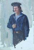 Портрет моряка 49-34 см. картон, масло  1970 год
