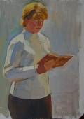 Девушка с книгой  49-33 см. картон масло 1970г 