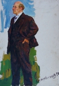 Портрет мужчины в полный рост  50-34 см. картон масло 1970г  