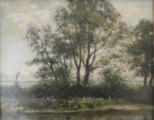 Пейзаж с деревом 39-48 см., двп, масло