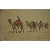 Верблюды 39-58 см.  картон масло 1970е 