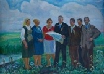 Групповой портрет передовиков и орденоносцев сов-за им.Героев Сиваша 150-200 холст, масло 1973г.