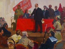  Ленин на встрече с красноармейцами  38-49 см.  картон масло 1970е 