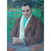 Портрет с шарфом 72-100 фанера, масло 1981г.