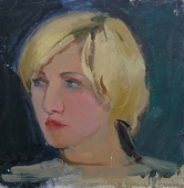 Портрет блондинки  33-32 см. картон масло 1970е 