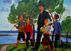  Ленин с детьми идут на речку  128-177 см. холст масло 1971г 