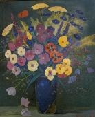 Синяя ваза с цветами 60-52 см., холст, масло 1977 год 