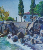 Крымский пейзаж 40-35 см. картон масло 1970е