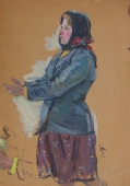 Портрет колхозницы  68-47 см. картон масло  1970е 