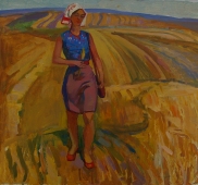 Портрет колхозницы  37-39 см.  картон масло 1970 е 