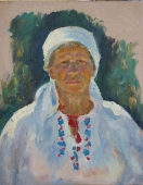 Портрет женщины в белой косынке  47-37 см.  картон масло 1977г 