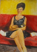 Портрет дувушки на диване  86-61см. бумага гуашь