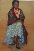 Портрет женщины в голубой юбке 37-25 см.  картон масло 1957г 