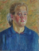 Портрет женщины в синем  44-34 см. холст масло 1970е 