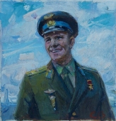 Портрет Гагарина 23-22 см. картон, масло 1970е 