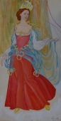 Принцесса в красном платье  50-25 см.  бумага акварель 1986г 