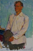 Портрет мужчины в белом 40-26см. картон масло 1981г 